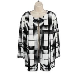 Escio Academia Cardigan Sweater Women Size M Knit White Plaid Toggle Open Front